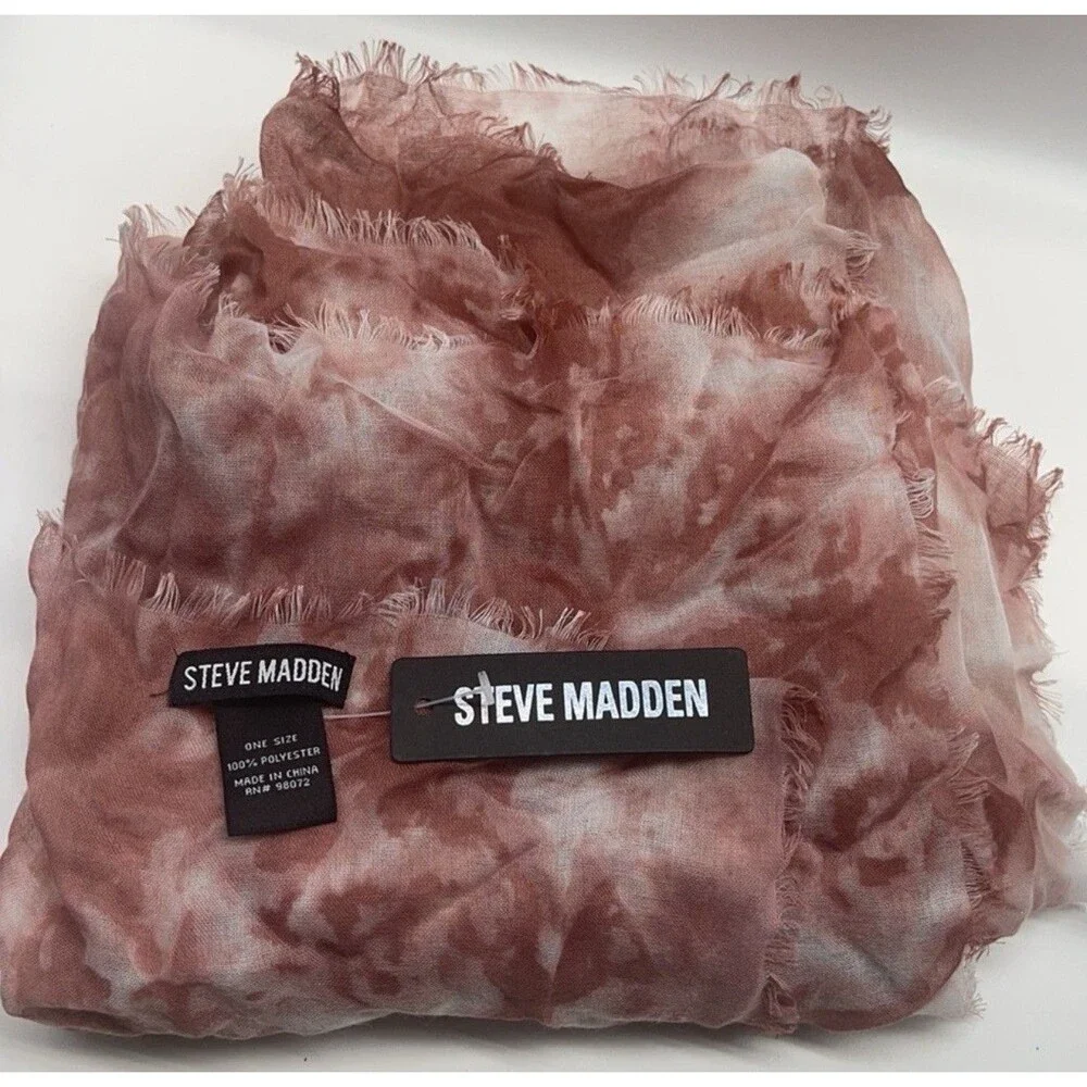 Steve Madden Long 70”x32” Mauve And Cream Tie Dye Lightweight Scarf New